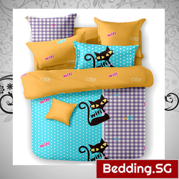Cat Design Bed Sheet Set Kids Bedsheets Cute Bedsheet Bedding SG