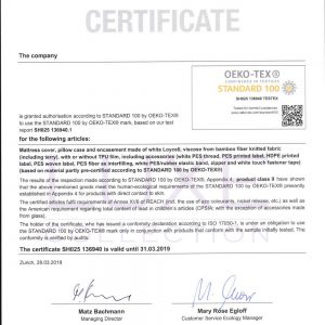 OEKO-TEX Waterproof Pillow Protector Test Certificate