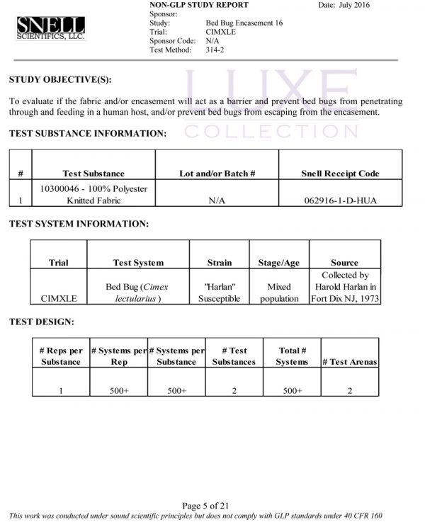Bed Bugs Proof Mattress Protectors Test Certificate